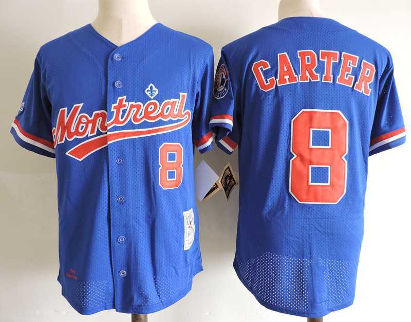 Montreal Expos #8 Gary Carter Blue Mitchell And Ness Throwback Stitched Jerseys Dzhi